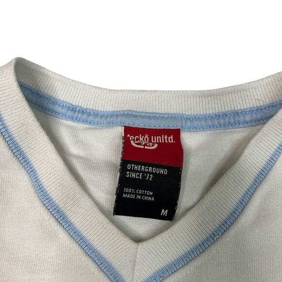Ecko VTG Y2K Holographic V-Neck Heavyweight Long Sleeve T-Shirt White Medium - Picture 5 of 6